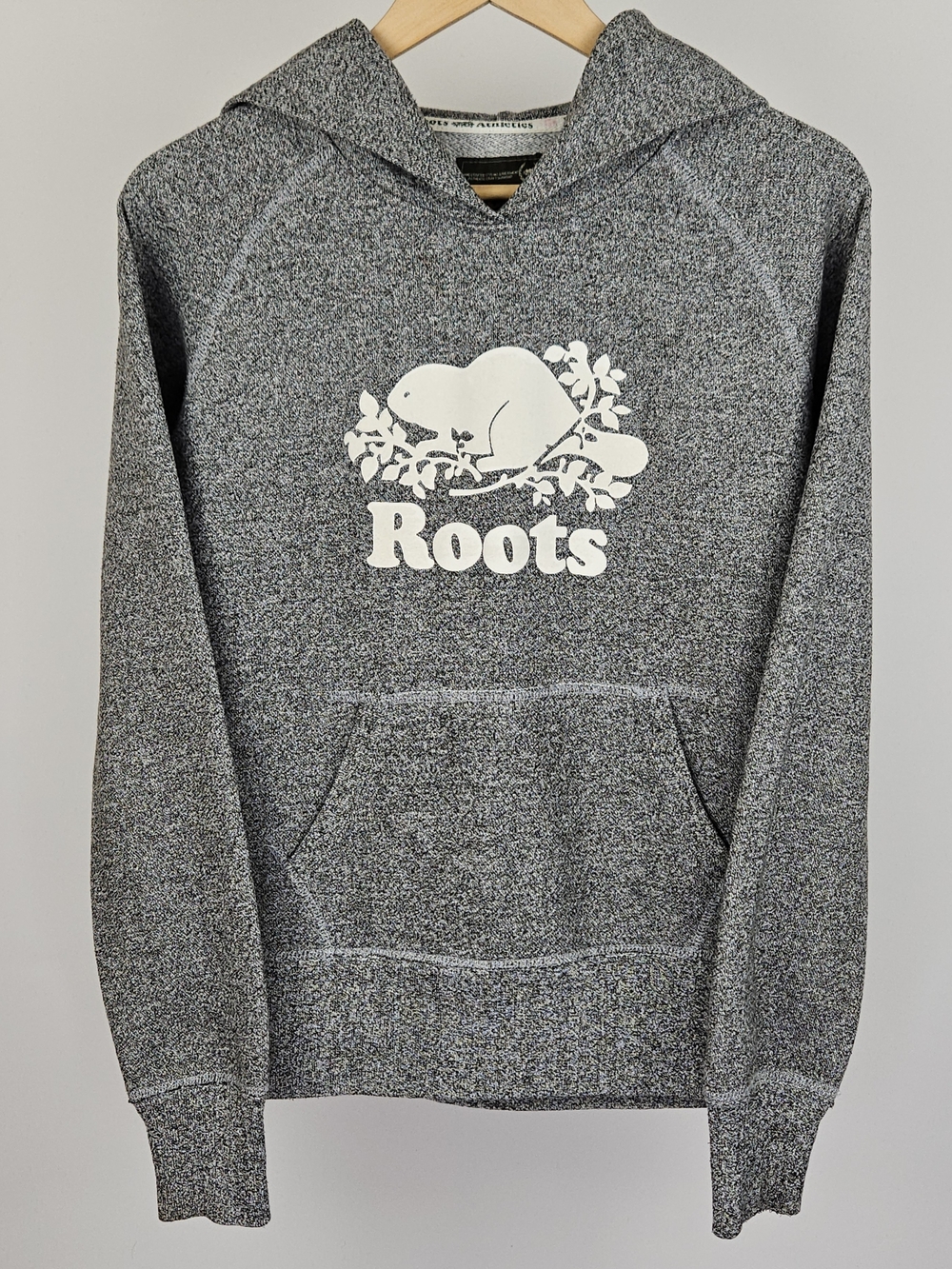 Roots Salt & Pepper Hoodie Beaver Logo Grey Pullover Sweatshirt Size M